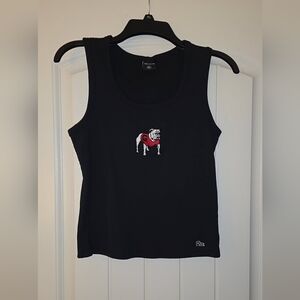 Ribbed Black Tank Top with UGA Bulldog Embroidery - GO DAWGS - Size XL